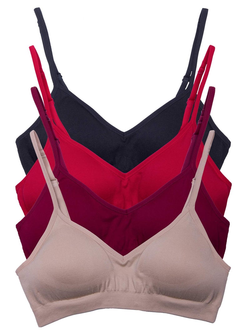 Kalon Womenâ€™s 4 Pack Demi Padded Bralette Wireless Comfortable Bra (S/M, Red Basics) - Image 1
